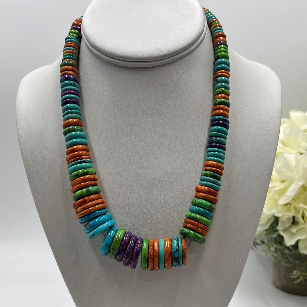 JAY KING DTR Vintage Sterling Silver Colorful Royston Turquoise Heishi Necklace - Picture 1 of 14